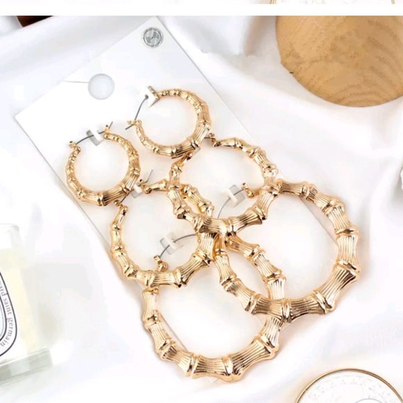 Bamboo Hoop Earrings 3 pack - Picture 2 of 3